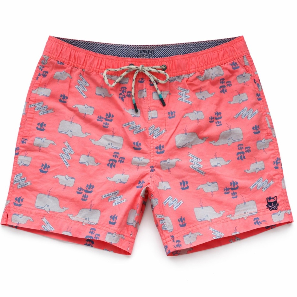 NWT Men’s Large | Party Pants | Pink Peach Moby Whale Swim Trunks Shorts